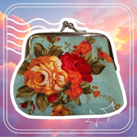 Floral Coin Purse with Metal Clasp - Picture 1 of 1